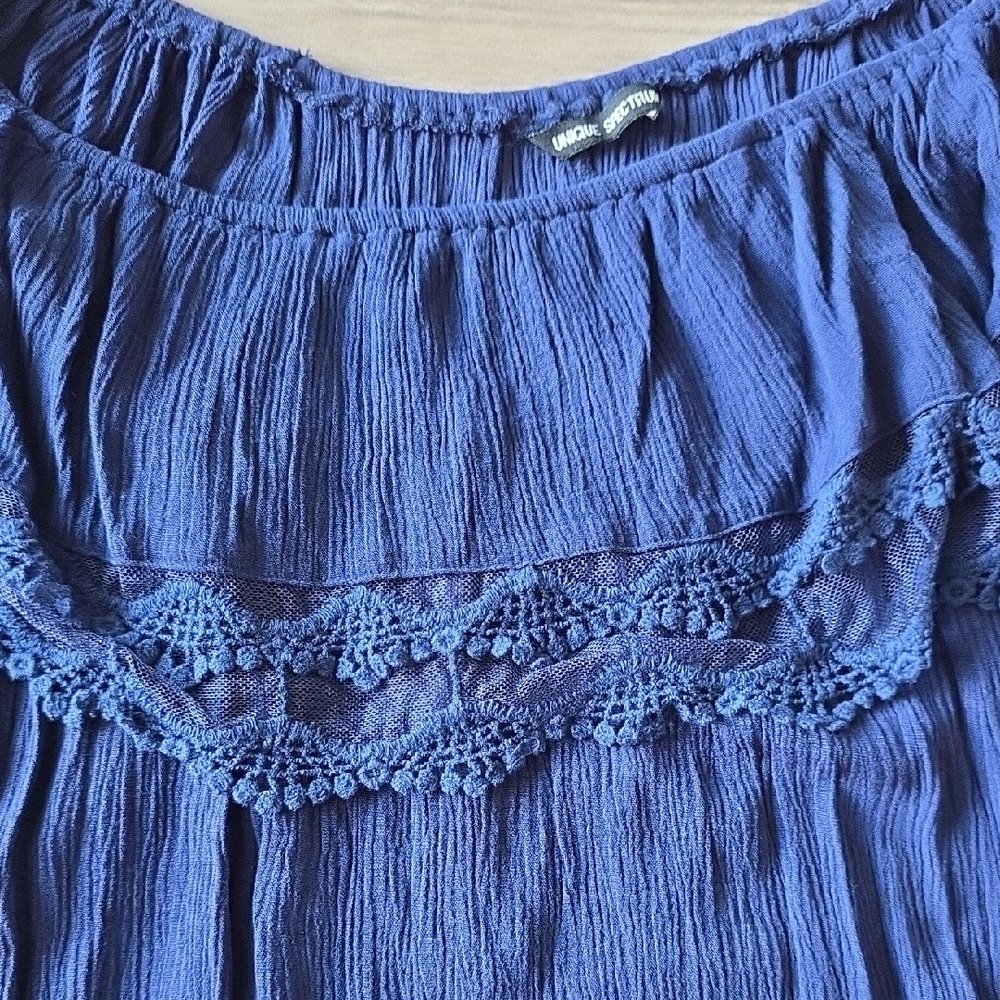 Unique Spectrum Navy Blue Ruffled Blouse - Picture 3 of 6